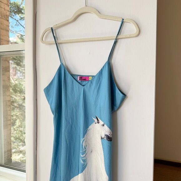 Tyler McGillivary Equestrian Slip Dress Horse Blue Midi - Picture 7 of 17